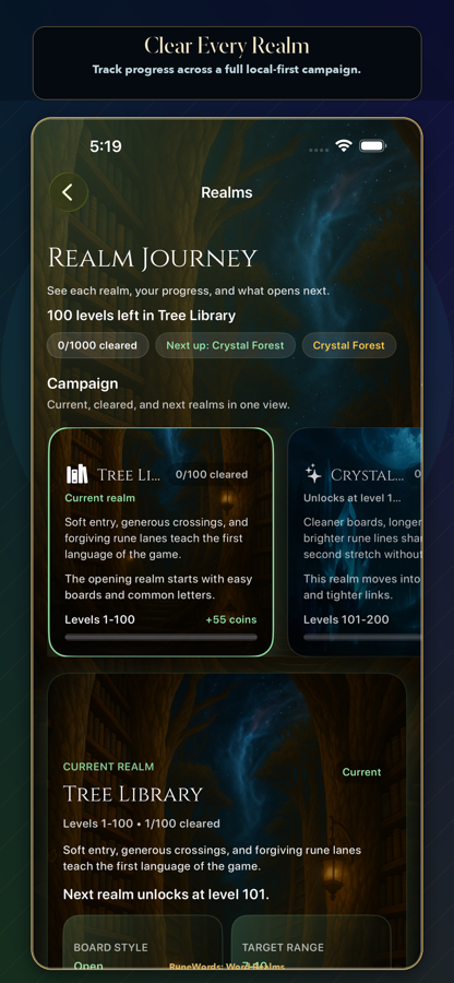 RuneWords realm journey screen.